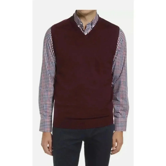 {Hart Schaffner Marx} Extra Fine Merino Wool Vest in Burgundy - Picture 1 of 11